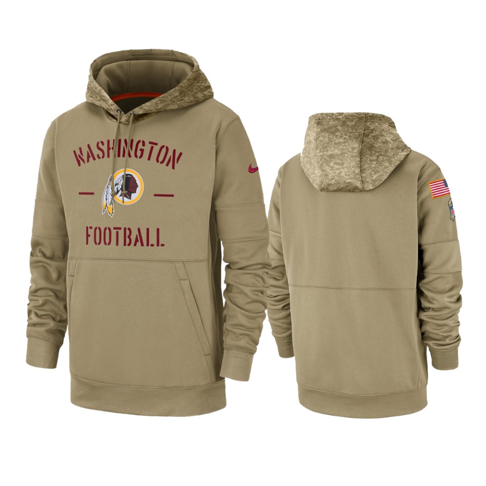 Men's Washington Football Team Tan 2019 Salute to Service Sideline Therma Pullover Hoodie